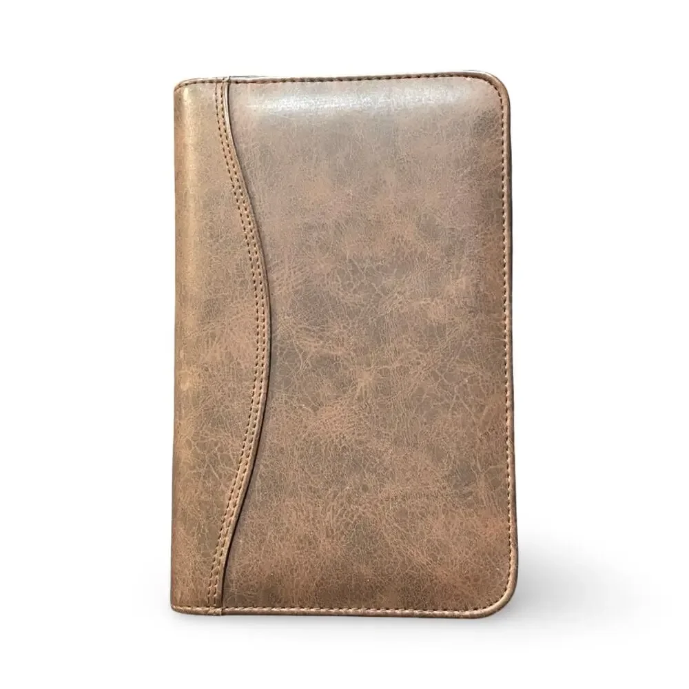 Day-Timer Distressed Brown Faux Leather Zip Around Planner Binder Organizer